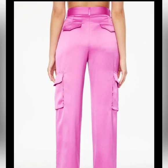 Dynamite Fuchsia Satin Cargo Trousers - Picture 5 of 7